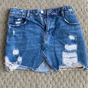 Zara distressed mini blue jean skirt